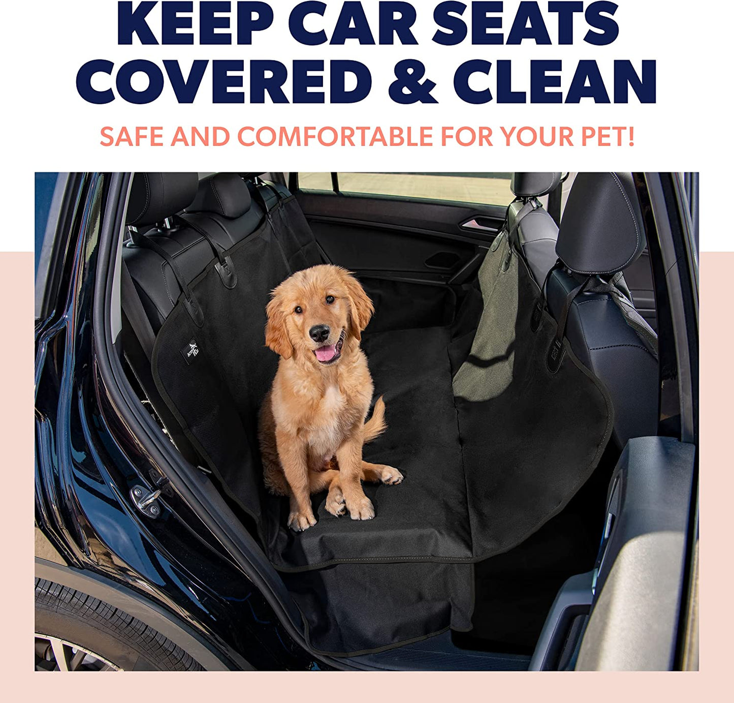 Car Seat Cover for Dogs - Standard Waterproof Dog Seat Cover for Back Seat in SUV or Truck - Convertible Pet Hammock & Trunk Protector for Travel - Black