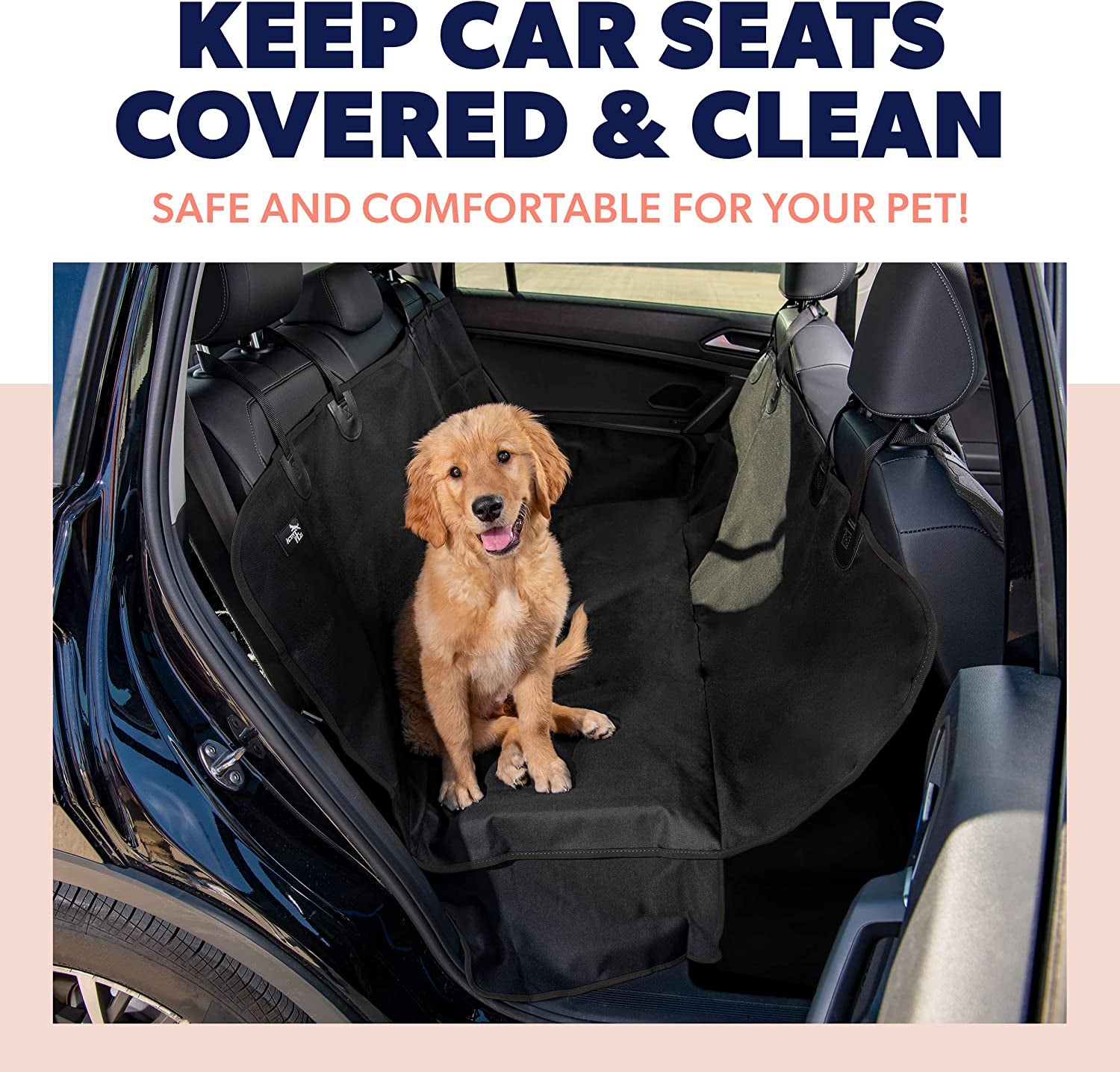 Car Seat Cover for Dogs - Standard Waterproof Dog Seat Cover for Back Seat in SUV or Truck - Convertible Pet Hammock & Trunk Protector for Travel - Black