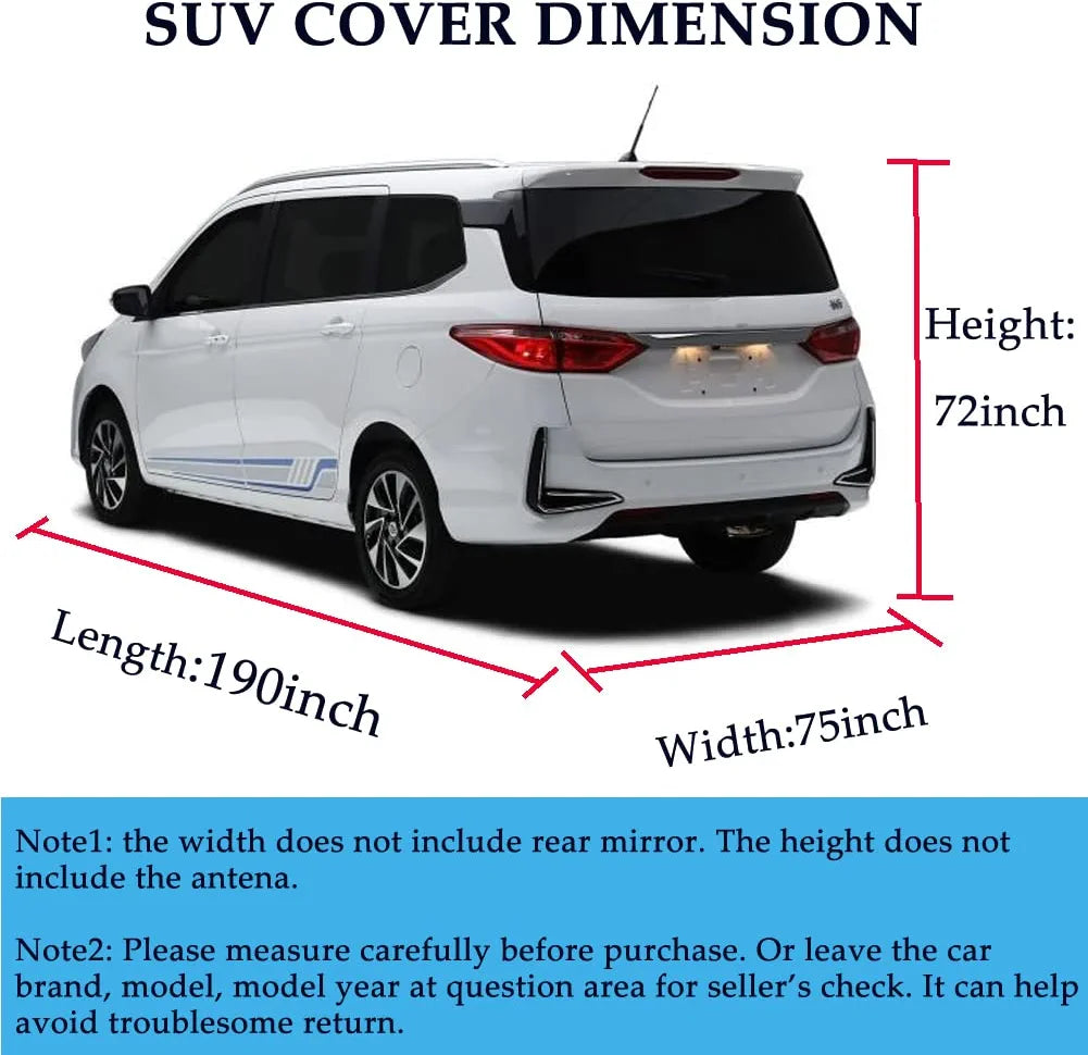 Bliifuu Car Cover,Suv Protection Cover Breathable Outdoor Indoor for All Season All Weather Waterproof/Windproof/Dustproof/Scratch Resistant Outdoor UV Protection Fits SUV Car (190''Lx75''Wx72''H)