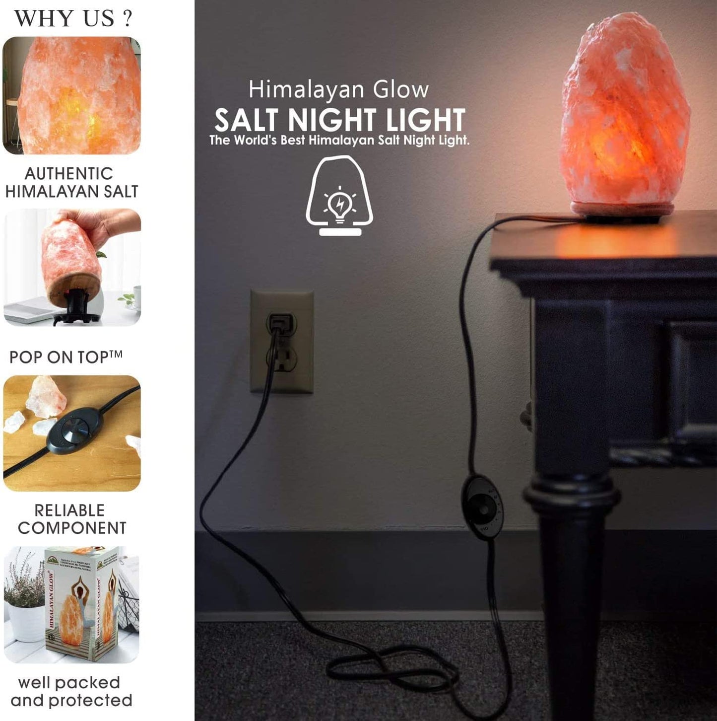 Himalayan Glow 1004 Crystal Himalayan Salt Lamp, Night Light Hand Crafted for Home Decor, 7-9 Inch, Orange/Amber