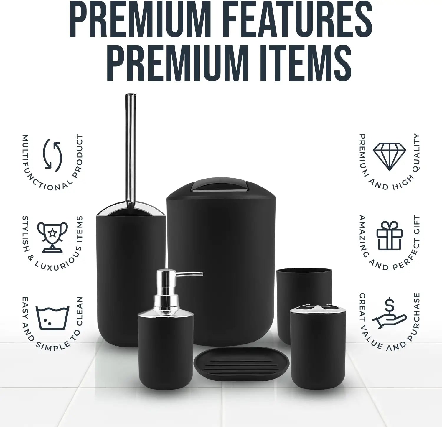 Black Bathroom Accessories Set Complete with Bathroom Rugs Set and Shower Curtain Set, 12 Piece Bathroom Sets with Rugs and Accessories, Shower Curtain with Liner & Hooks, Bath Mat Set