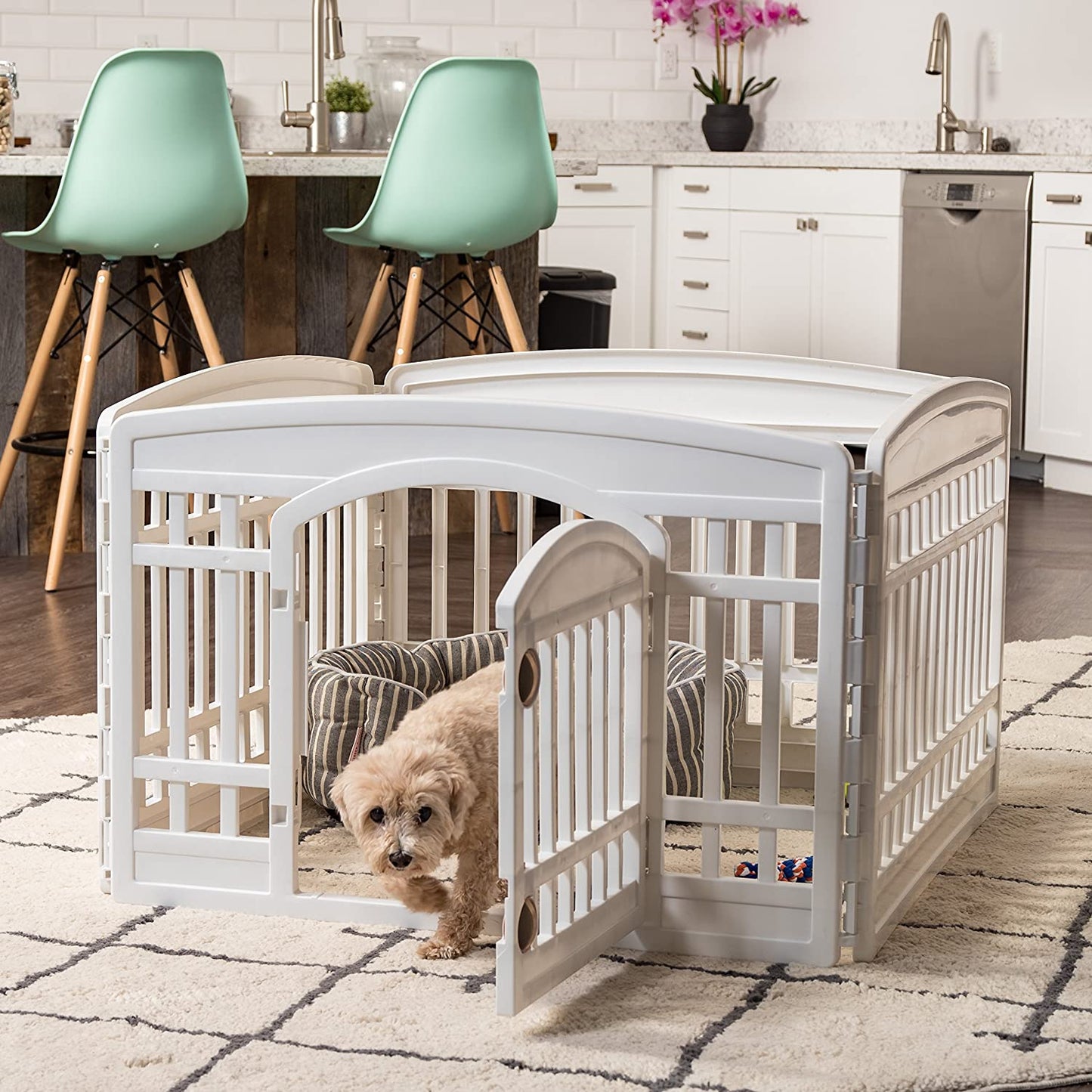 IRIS USA Dog Playpen, Exercise Pet Playpen with Door, 4-Panel, 24" H, White