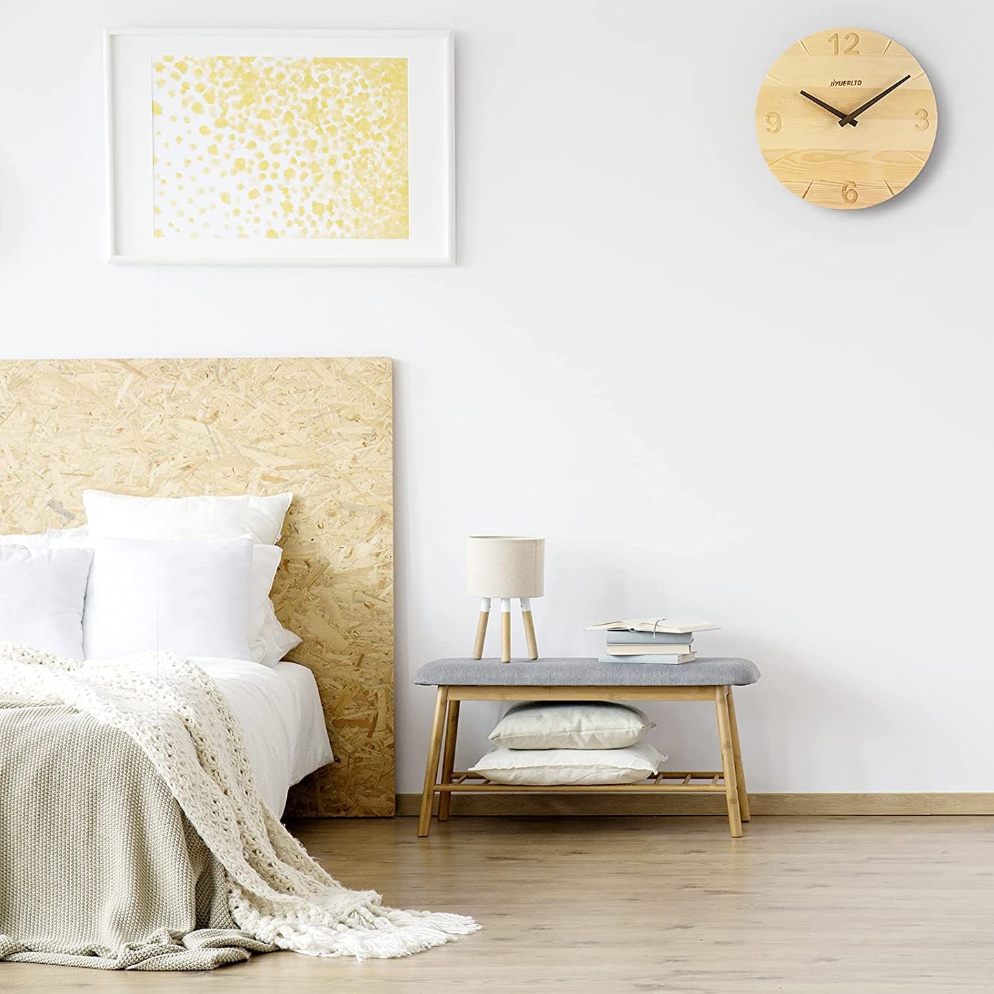JIYUERLTD 12”Wall Clock Solid Wood Noiseless Clock Desk Clocks Modern Art Wall Decorative for Bedroom Living Room Kitchen Office and Hotel
