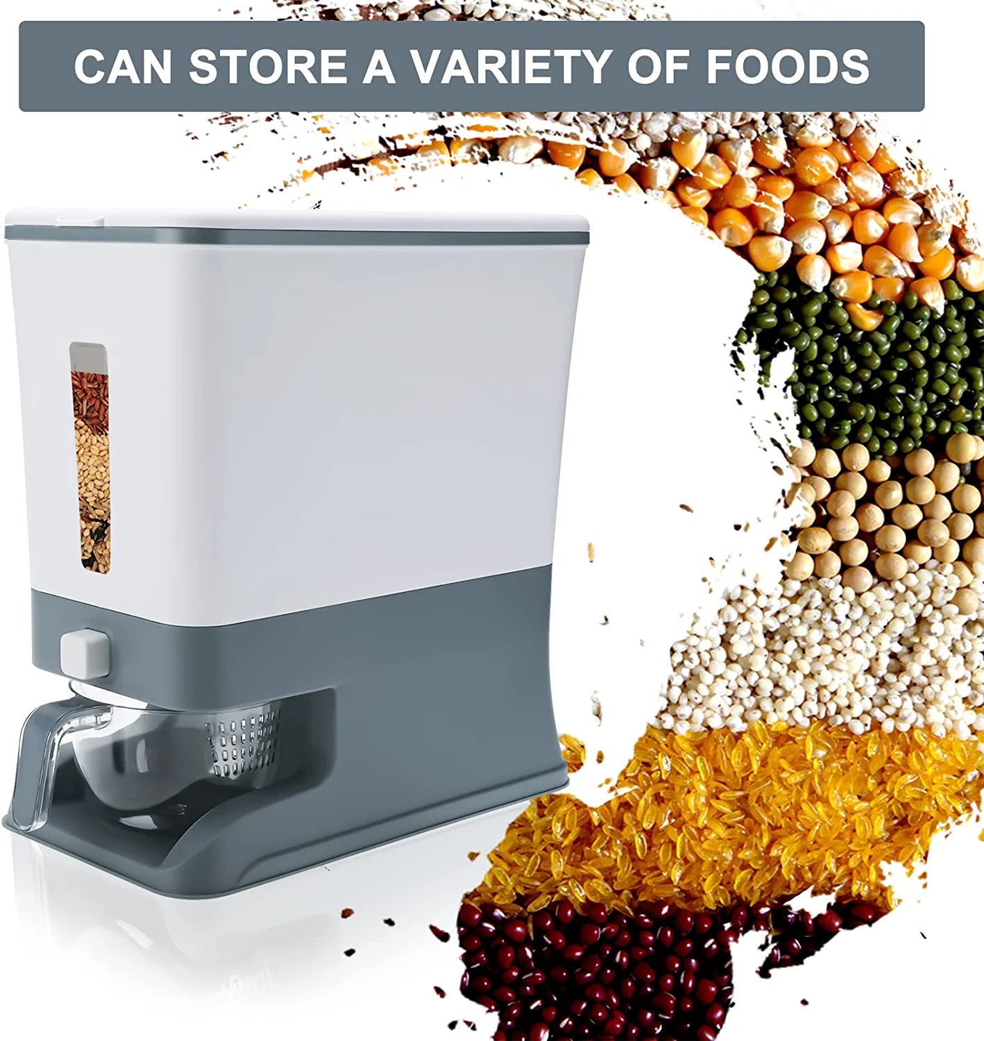 Household Rice Bucket with Lid and Measuring Cup ,Large Cereal Dry Food Storage Box, Measurable Rice Cylinder, Automatic Rice Dispenser Grain Storage Bin