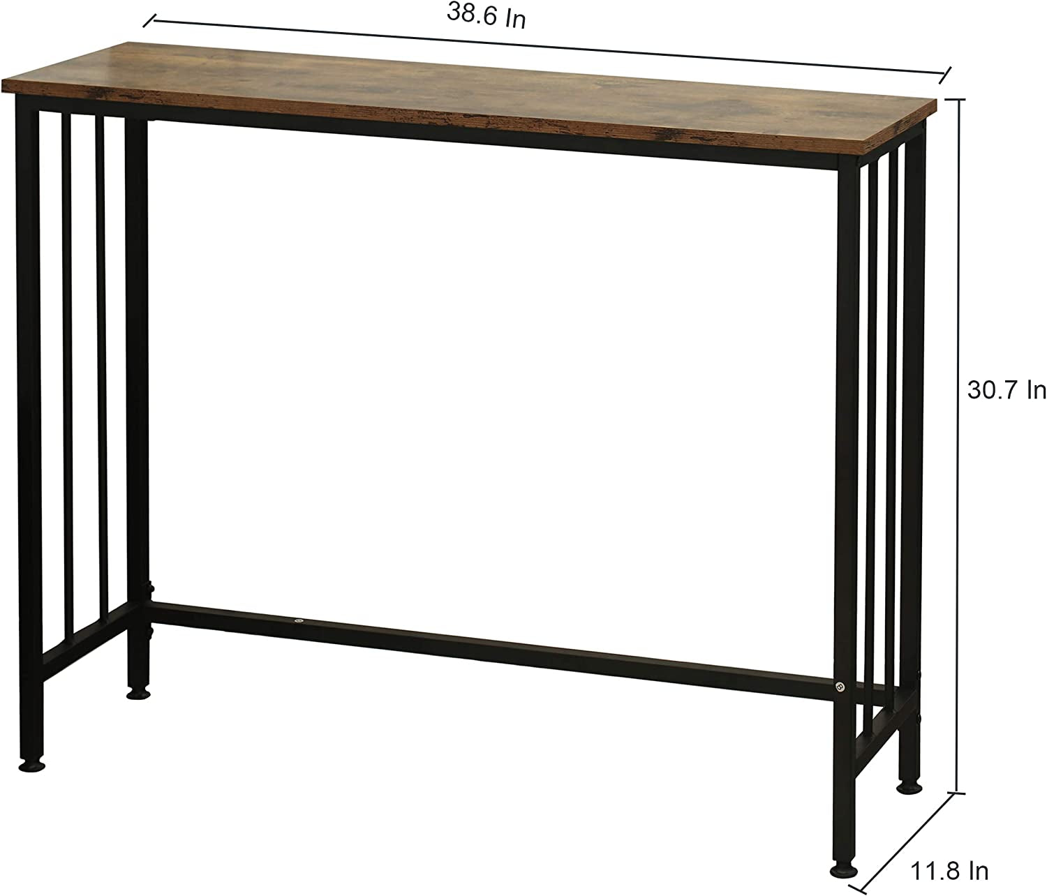 Industrial Console Table, Sofa Table for Living Room，Hallway，Entryway, Entrance Hall, Corridor - Wood Look Metal Frame 38.6" L X 11.8" W X 30.7H - Rustic Brown