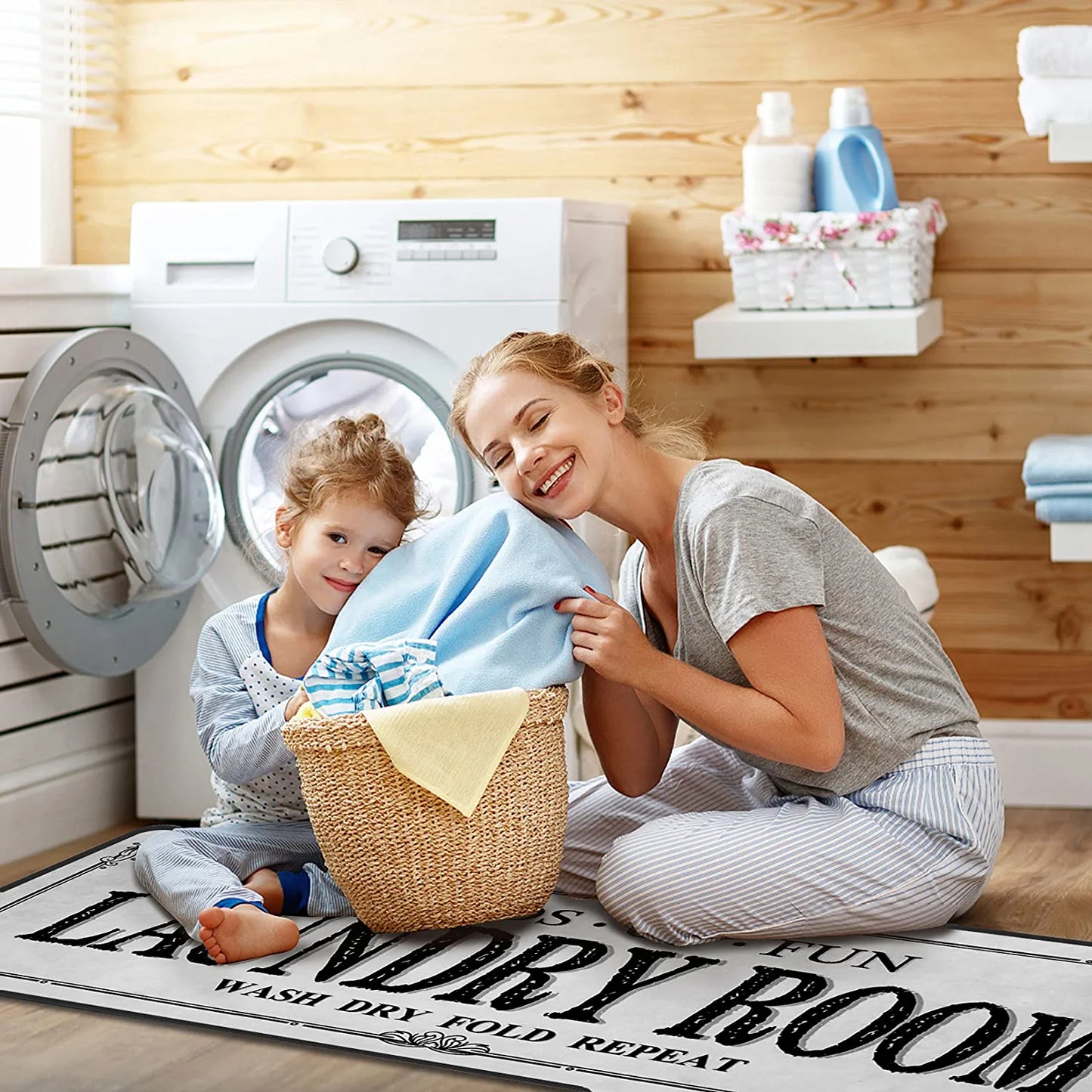 Laundry Room Rug Runner Non Slip Laundry Mats Mudroom Runner Farmhouse Kitchen Floor Mat Bathroom Laundry Room Decor Accessories( Grey, 20 X 47 Inch )