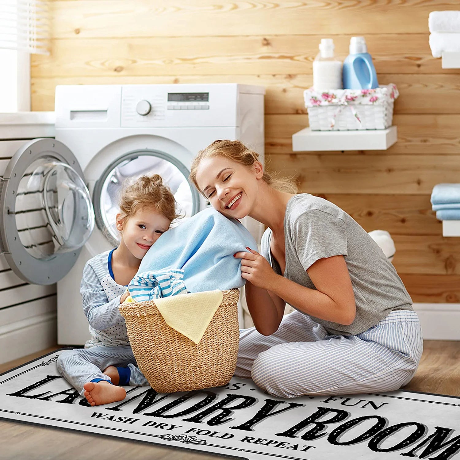 Laundry Room Rug Runner Non Slip Laundry Mats Mudroom Runner Farmhouse Kitchen Floor Mat Bathroom Laundry Room Decor Accessories( Grey, 20 X 47 Inch )