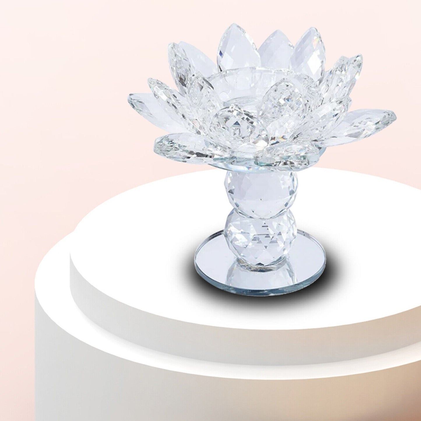 Home Decor Table Top Decoration White Crystal Lotus Flower Candle Holder