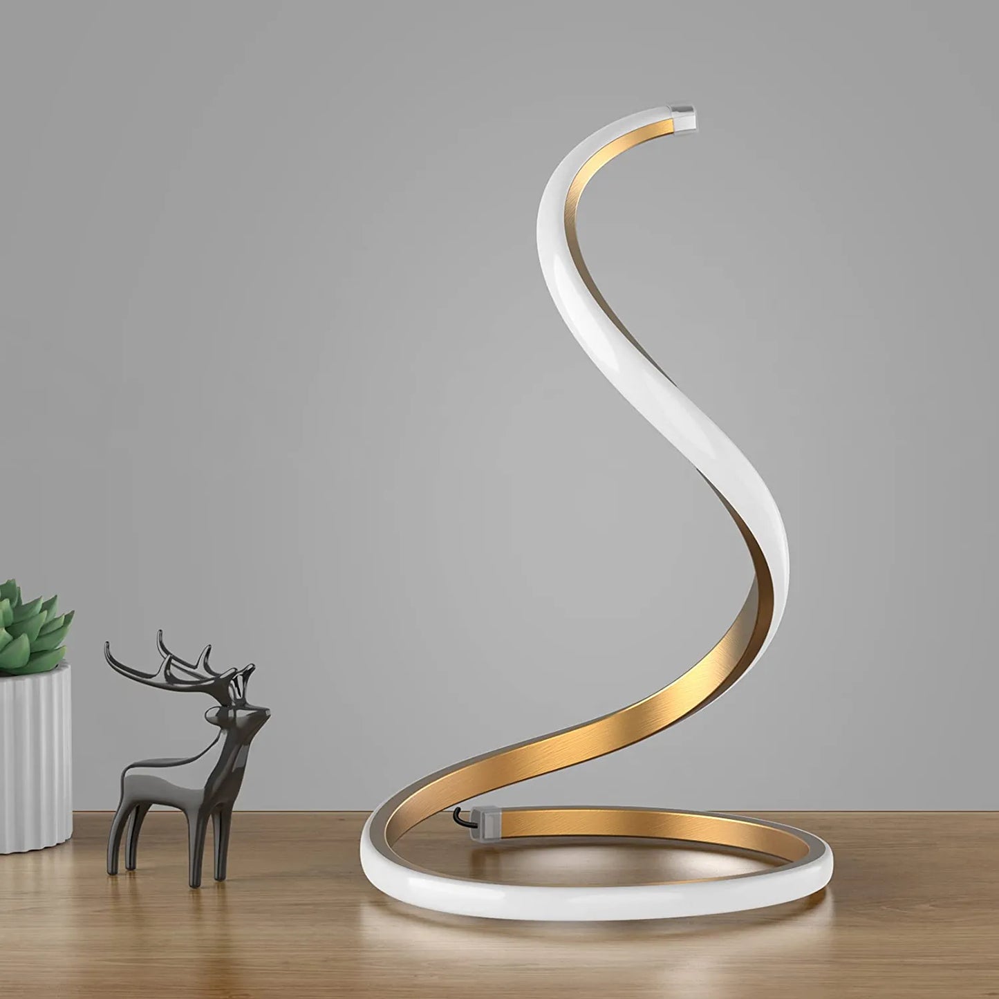 Spiral LED Table Lamp, Modern 3 Colors Dimmable Desk Lamp with Minimalist Lighting Design & Touch Controller, Creative Stylish Smart Lamp for Bedroom, Office, Home (Gold)