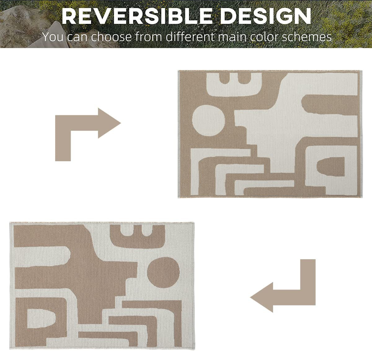 Abstract Geometric Rug 2' X 3' Washable Small Bathroom Rugs Modern Khaki Cotton Woven Door Mat Concise Reversible Carpet for Bedroom Hallway Entryway Laundry Room