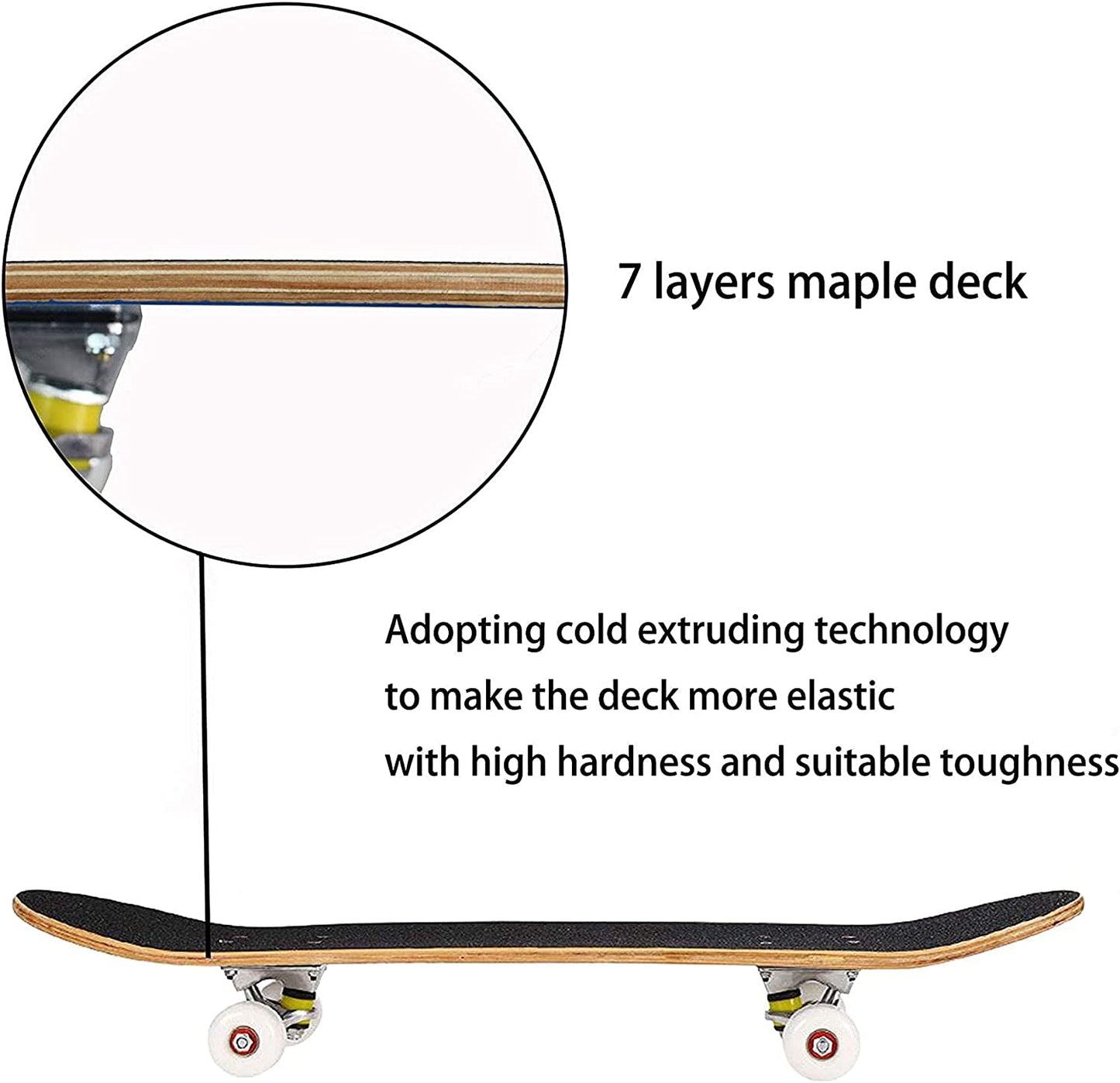 Pro Complete Skateboards for Beginners Adults Youths Teens Kids Girls Boys 31"X8" Skate Boards 7 Layer Canadian Maple Double Kick Concave Longboards