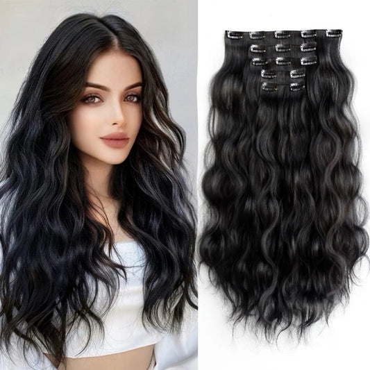 Black Hair Extensions  Clip in Hair Extension Wavy 18"Synthetic Thick Clips on Hair Piece for Women 5PCS Blonde Curly Straight 22"Long Girls Brown Red White Natural Full Head 5 Oz