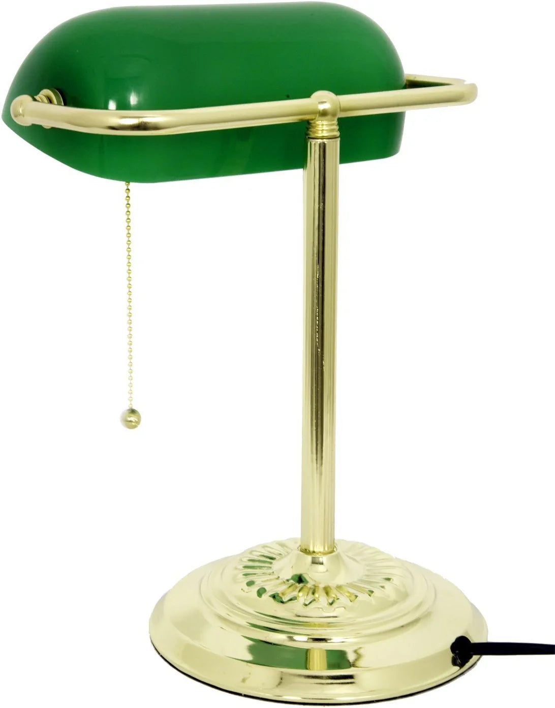 Green Bankers Desk Lamp with Glass Shade by Lightaccents - Traditional Desk Light with Classic Green Glass Shade and Polished Brass Finish