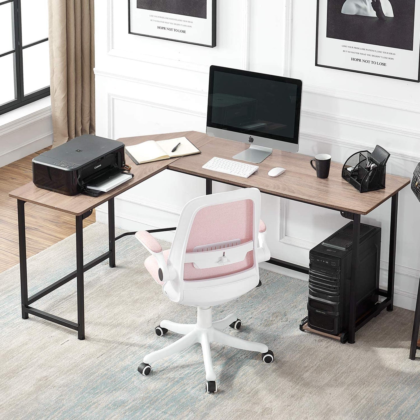 66" Large Corner Computer Desks L-Shaped with CPU Stand/Pc Laptop Study Writing Table Workstation for Home Office Wood & Metal,Oak, 66.3X18.9 Inch