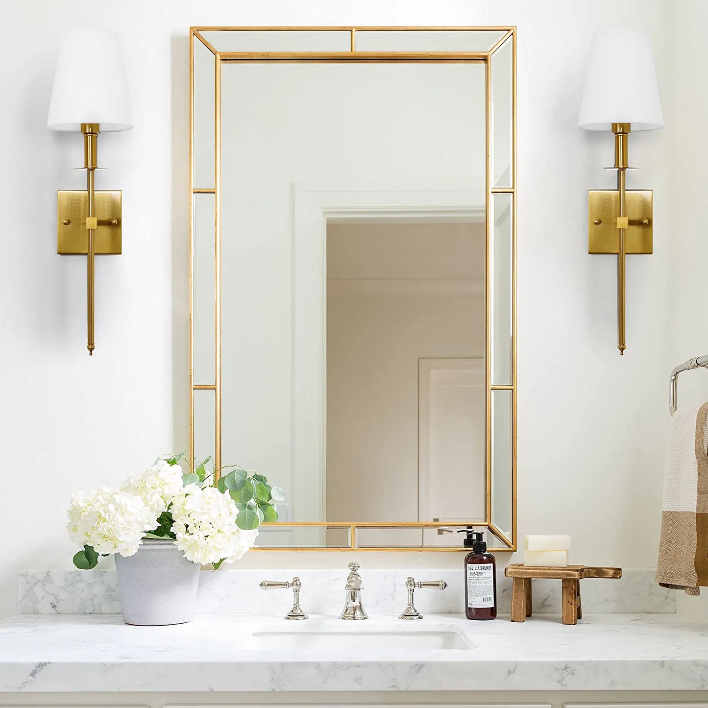 Wall Sconces Set of 2, Dimmable Sconces Wall Lighting, Classic Hardwired Indoor Brushed Gold Metal Sconce Lights with Fabric Shades (Bulb and Switch Not Included)