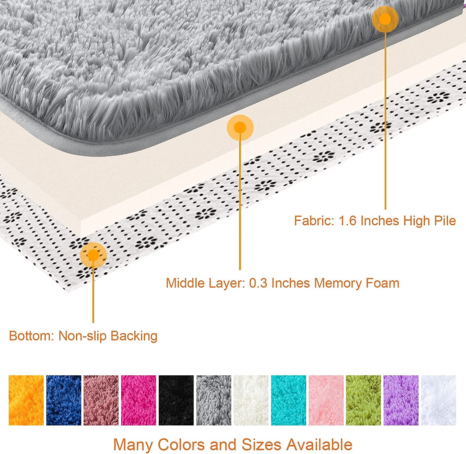 Soft Shaggy Area Rugs for Bedroom Fluffy Living Room Rugs Nursery Girls Carpets Kids Home Decor Rugs 4 X 5.3 Feet Grey
