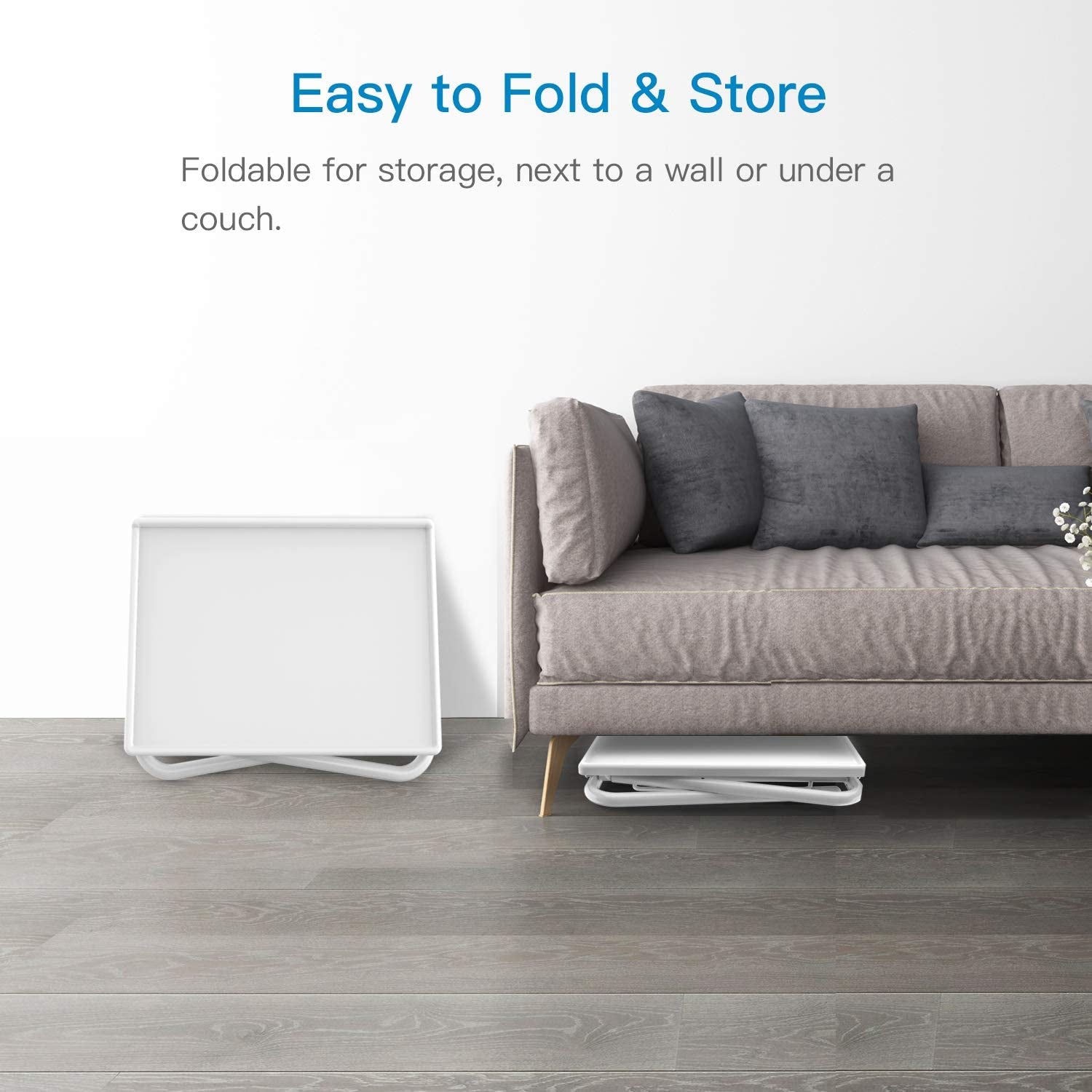 Adjustable TV Tray Table - TV Dinner Tray on Bed & Sofa, Comfortable Folding Table with 6 Height & 3 Tilt Angle Adjustments(White)