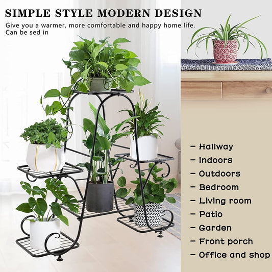 Metal Plant Stand Indoor Outdoor Multiple 6 Tier Tall Corner Flower Pot Holder Stands Shelf Rack Wrought Iron Tiered Planter Shelves for Patio, Living Room, Garden, Balcony, Black