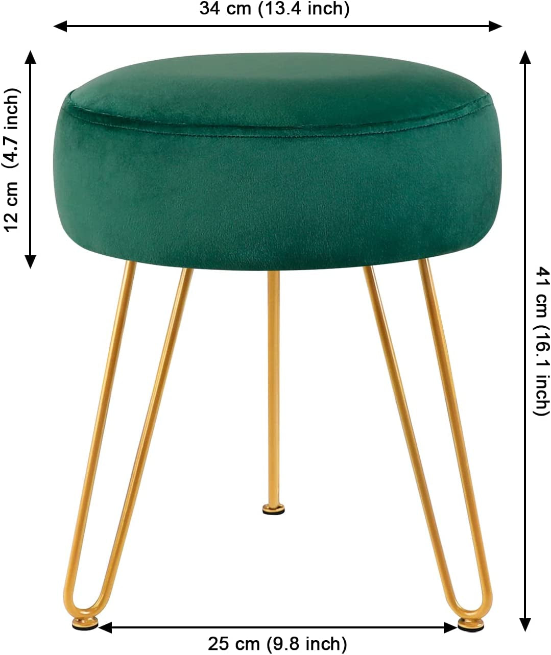 round Velvet Footrest Stool Ottoman Modern Foot Stool with 3 Golden Metal Leg, for Dressing Table Stool, Shoes Bench in Living Room Bedroom