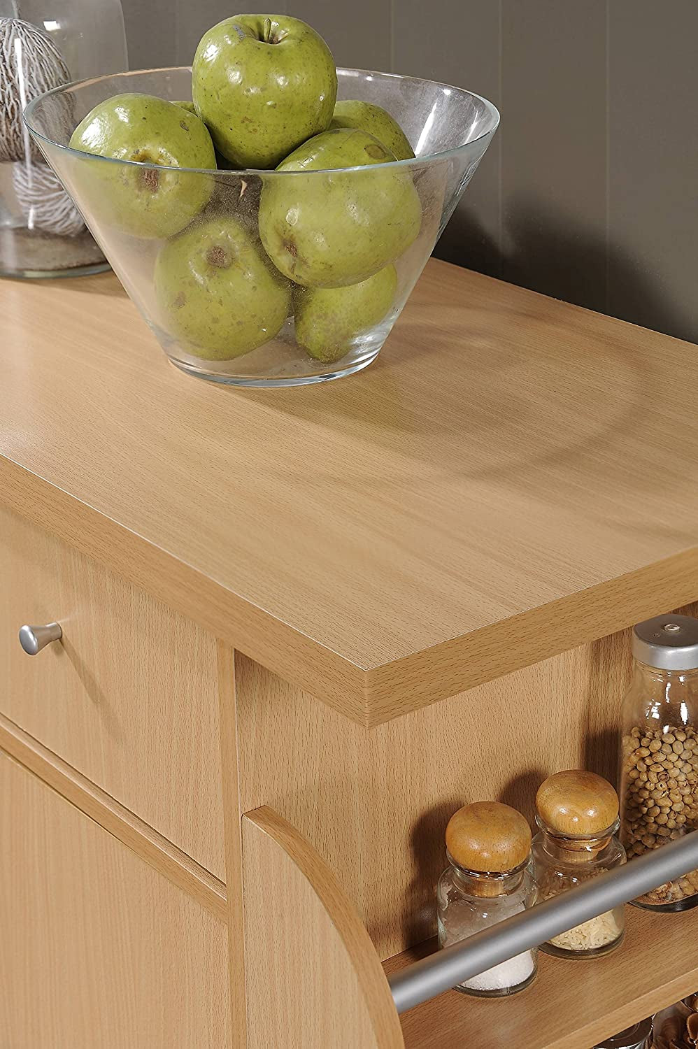 Import Kitchen Island with Spice Rack and Towel Rack, Beech