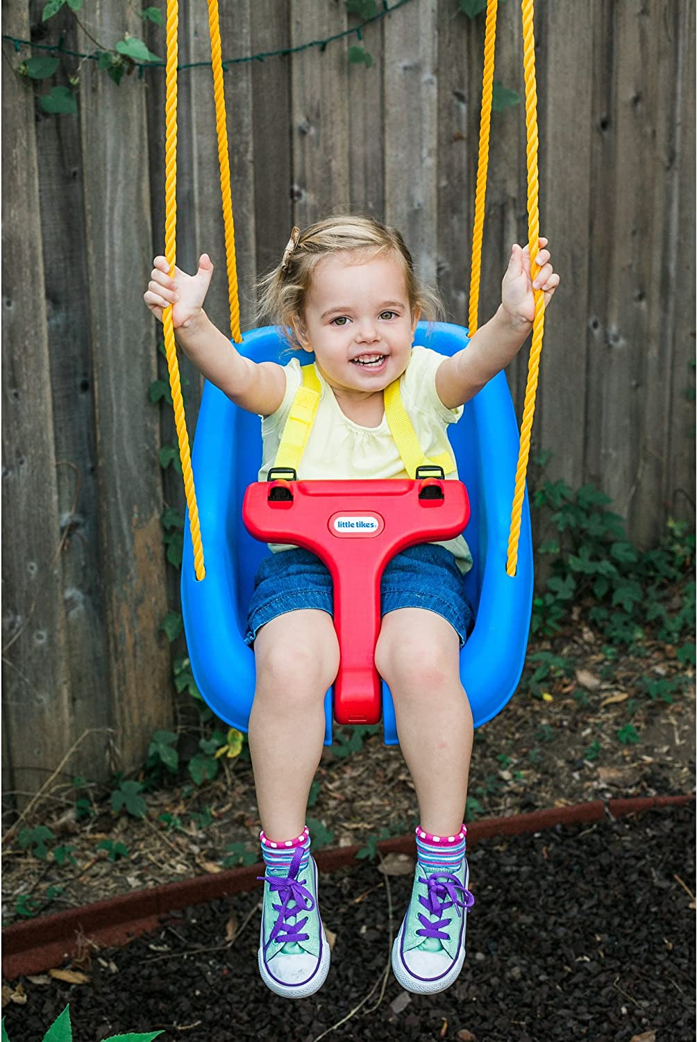 Little Tikes Snug 'N Secure Blue Swing with Adjustable Straps, 2-In-1 for Baby and Toddlers Ages 9 Months - 4 Years