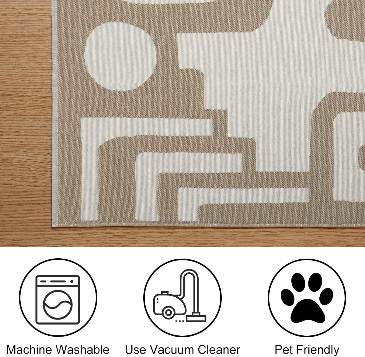Abstract Geometric Rug 2' X 3' Washable Small Bathroom Rugs Modern Khaki Cotton Woven Door Mat Concise Reversible Carpet for Bedroom Hallway Entryway Laundry Room