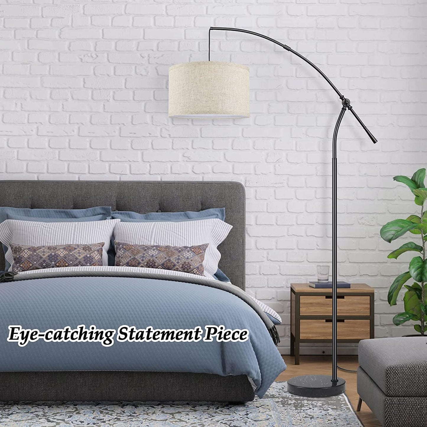 Modern Floor Lamp for Living Room Contemporary Arc Lamp behind the Couch Tall Standing Reading Lamp with Hanging Shade & Foot Switch Adjustable Arm for Bedroom Office Industrial Style Lighting Black