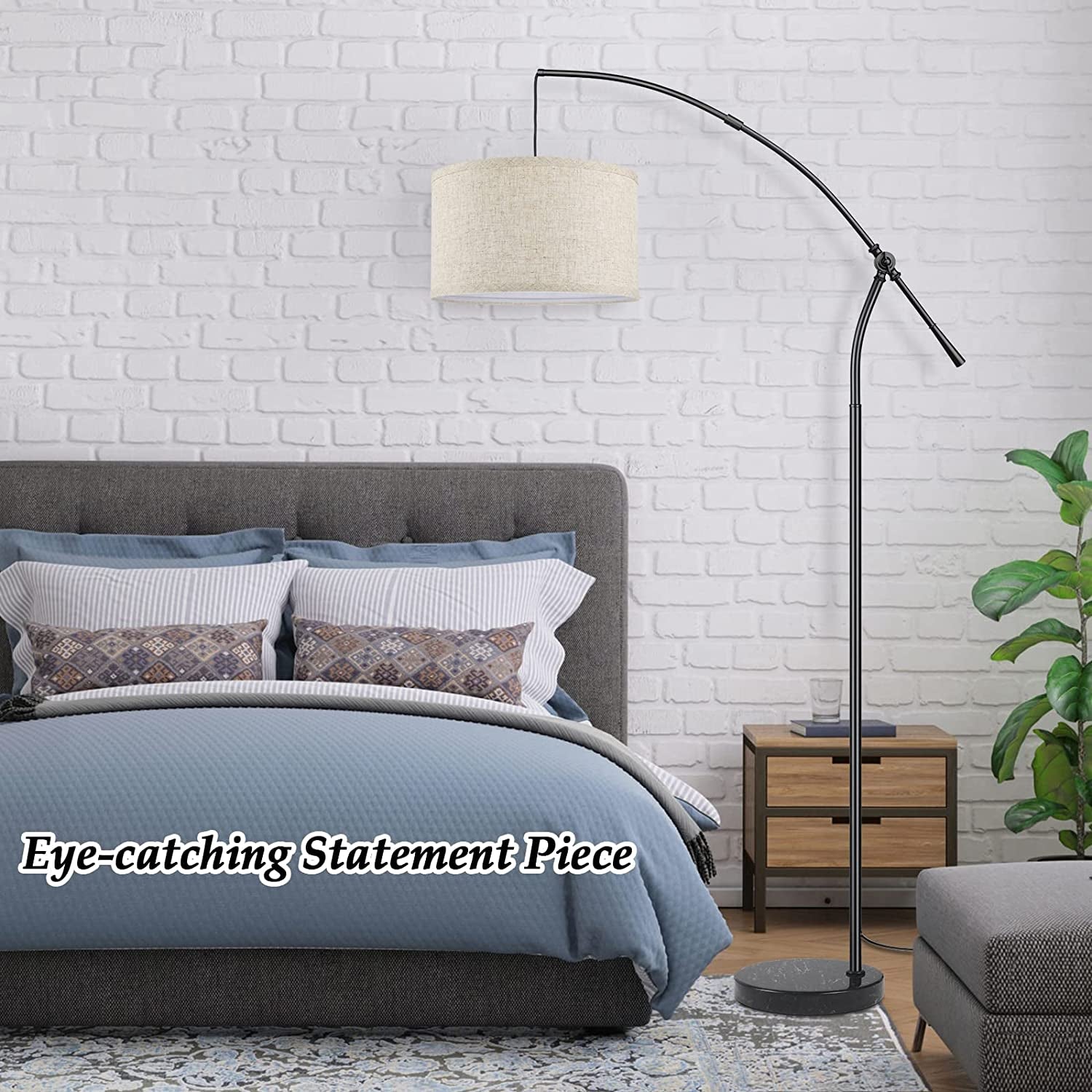 Modern Floor Lamp for Living Room Contemporary Arc Lamp behind the Couch Tall Standing Reading Lamp with Hanging Shade & Foot Switch Adjustable Arm for Bedroom Office Industrial Style Lighting Black