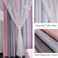 Curtains for Girls Bedroom Kids Curtain Hollow-Out Star Window Nursery Curtain 63 Inches Length Room Darkening Grommet 2 Layers (Pink Grey, W52 X L63)