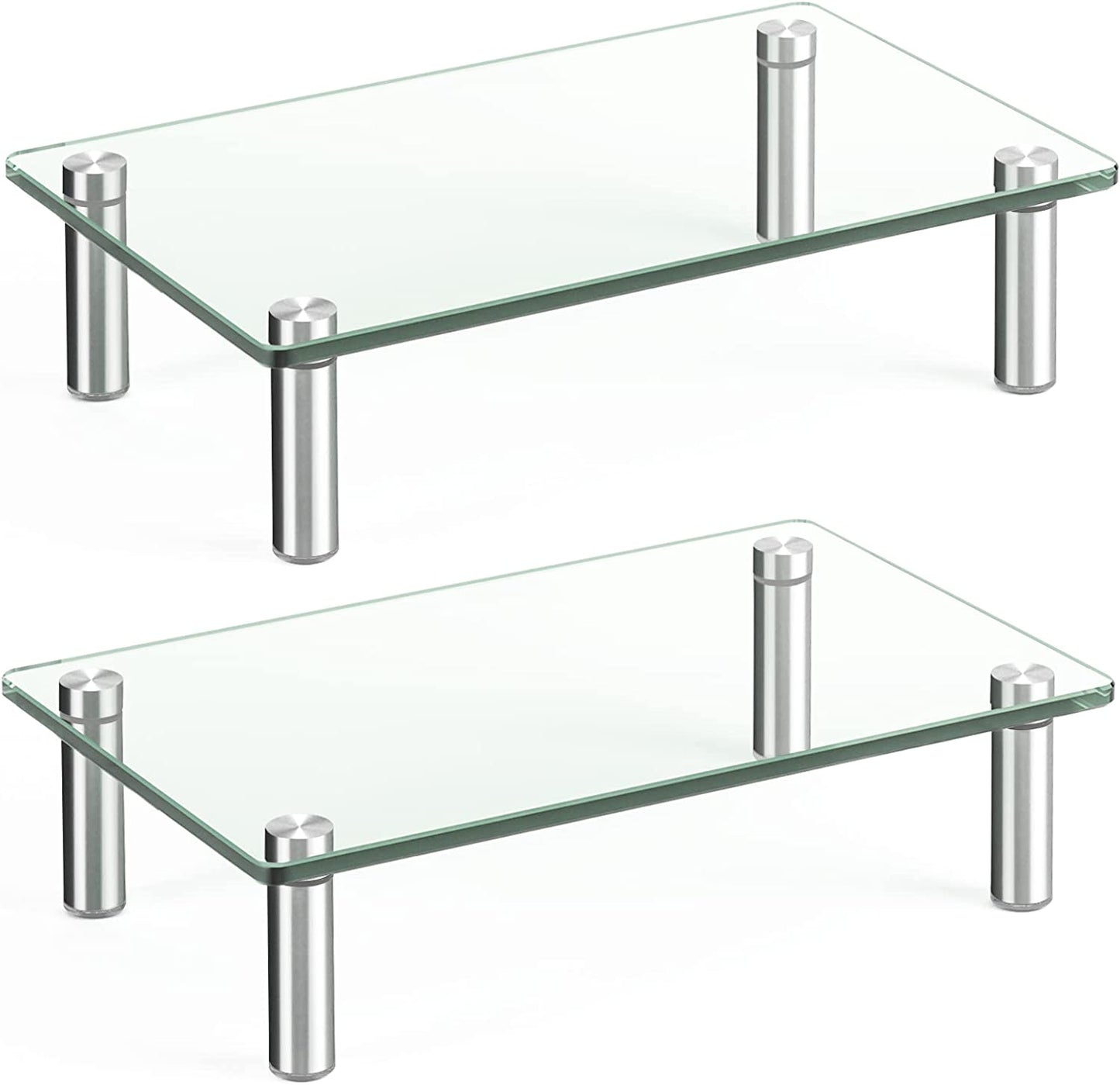 Dual Glass Monitor Stand Riser, 2 Pack Computer Monitor Riser, Clear Monitor Stand for Desk, Create More Storage Space under for Screens/Laptops/Printers