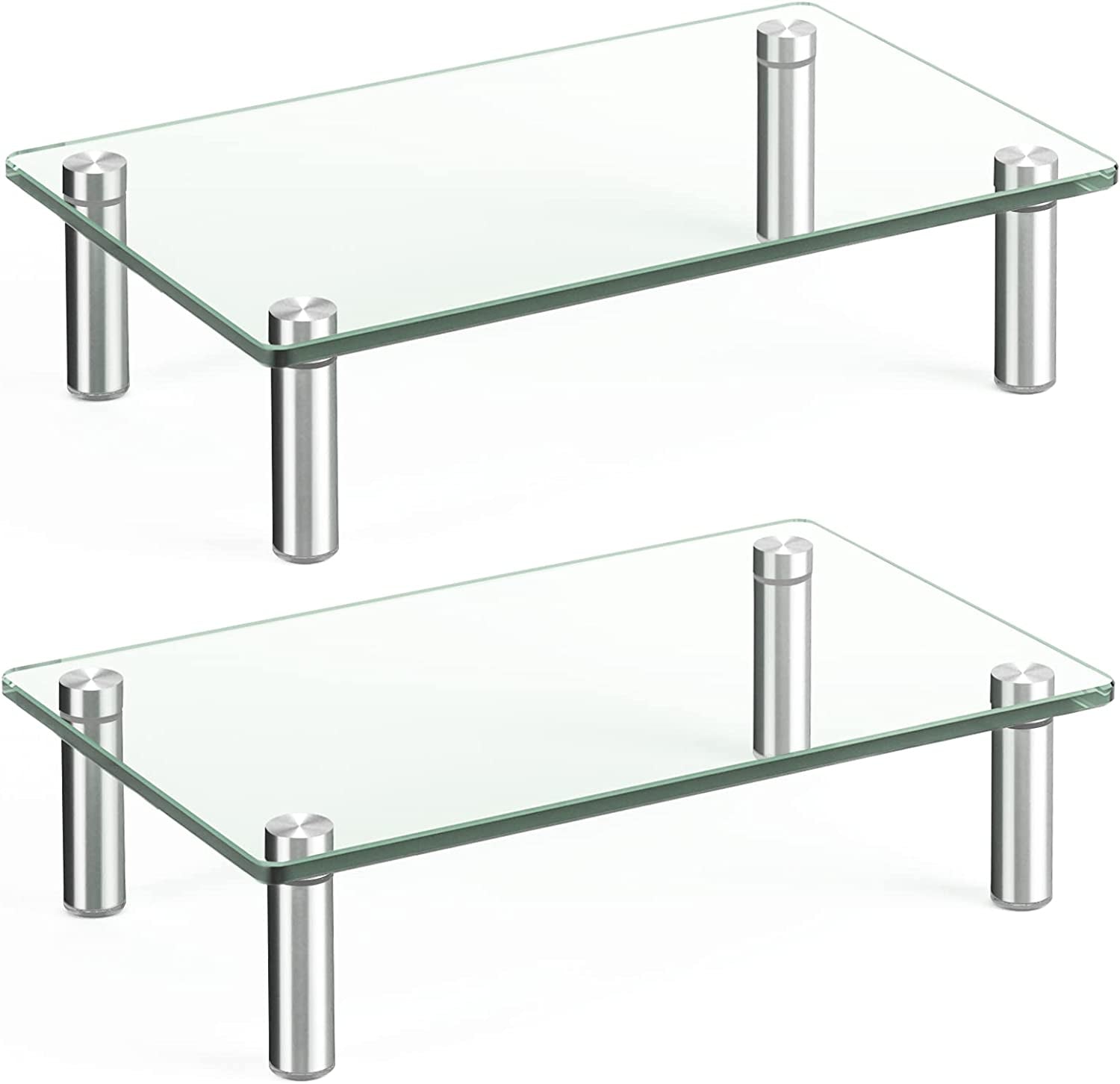 Dual Glass Monitor Stand Riser, 2 Pack Computer Monitor Riser, Clear Monitor Stand for Desk, Create More Storage Space under for Screens/Laptops/Printers