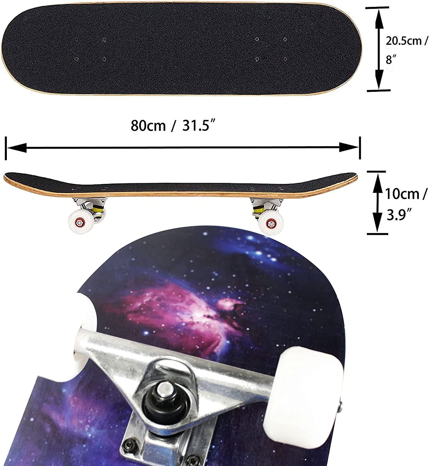 Pro Complete Skateboards for Beginners Adults Youths Teens Kids Girls Boys 31"X8" Skate Boards 7 Layer Canadian Maple Double Kick Concave Longboards