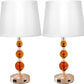 USB Bedside Crystal Lamp, 3-Way Dimmable Touch Nightstand Lamp with USB Charging Port, Orange Table Lamp Decorative Lamp Gold for Bedroom, Living Room, Set of 2( LED Bulb Included)
