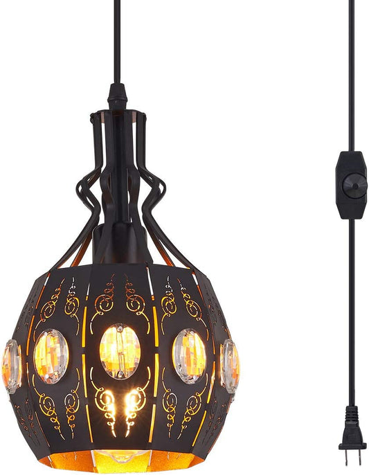 Hanging Lamps Swag Lights Plug in Pendant Light,Retro Style,Vintage Loft Design,Black Basket Cage Hanging Ceiling Lamp,Industrial Lighting Fixture and Decoration for Living Room Bedroom