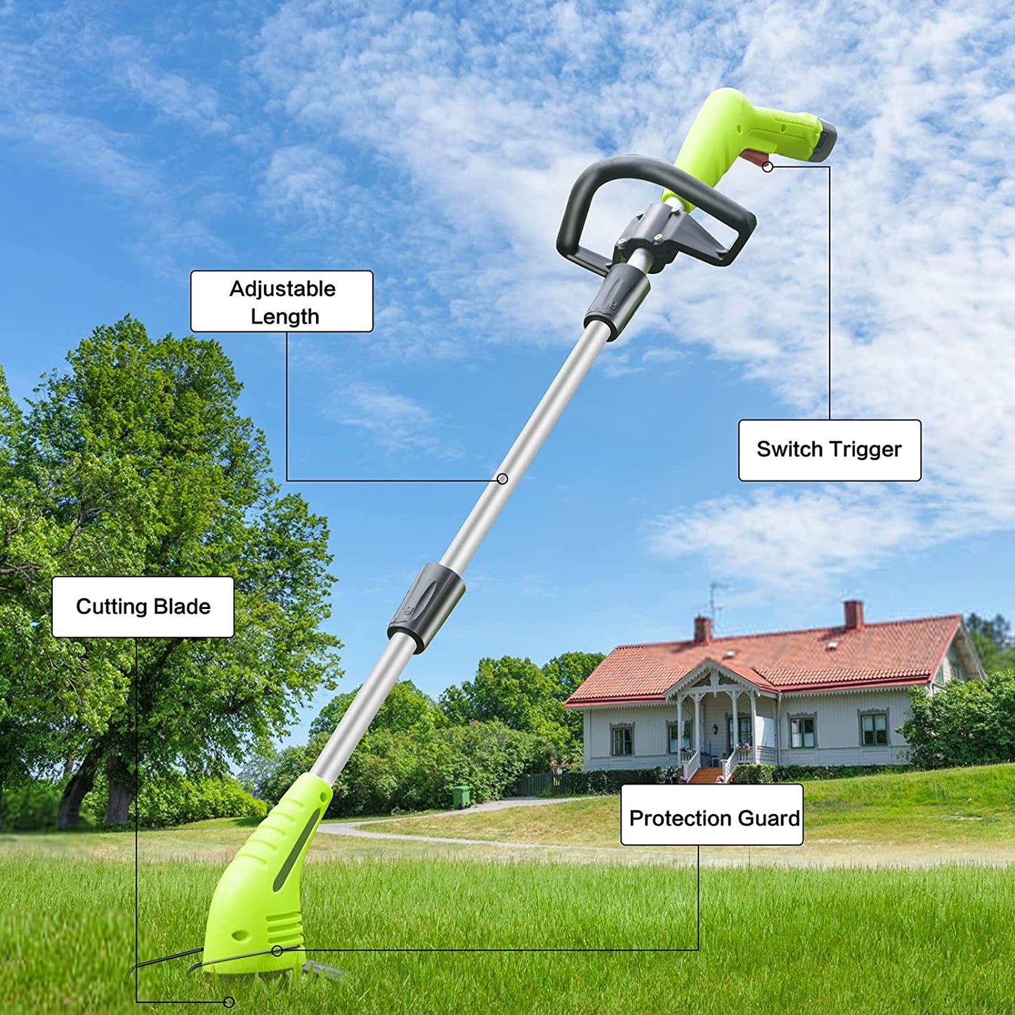 Cordless Lawn Trimmer Weed Wacker:  12V Grass Trimmer Lawn Edger with 2.0Ah Li-Ion Battery Powered and Cutting Blade, Adjustable Height Weed Eater Tool for Garden and Yard