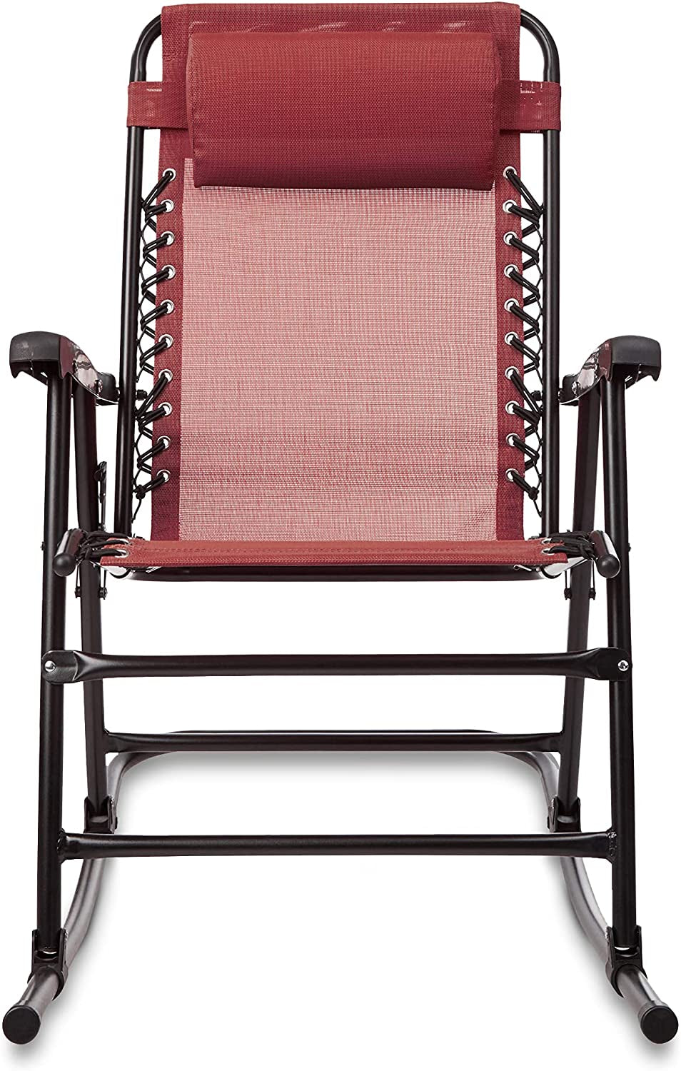 Outdoor Textilene Zero Gravity Folding Lounge Rocker with Pillow, Red