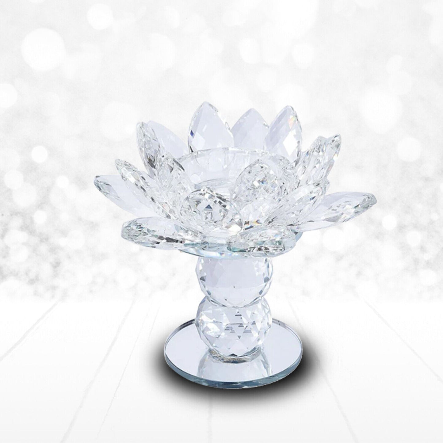 Home Decor Table Top Decoration White Crystal Lotus Flower Candle Holder