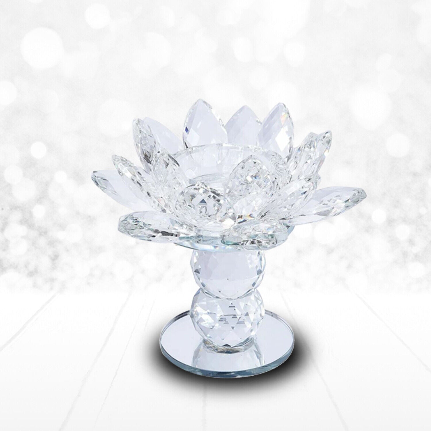 Home Decor Table Top Decoration White Crystal Lotus Flower Candle Holder