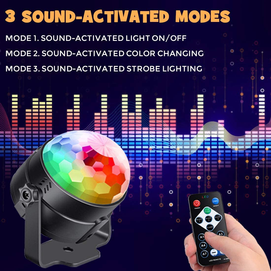 [2-Pack] Sound Activated Party Lights with Remote Control Dj Lighting, RGB Disco Ball Light, Strobe Lamp 7 Modes Stage Par Light for Home Room Dance Parties Bar Karaoke Christmas Wedding Show Club