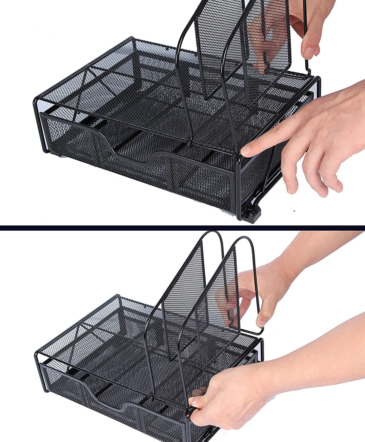 Desk Organizers and Accessories Storage with Drawer, Paper Tray and 5 Vertical File Folder Holders to Collect Office Supplies, Desktop Organizer for Workspace Home Office School, Black