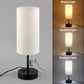 USB Bedside Table Lamp, 2700K 4000K 5000K Nightstand Lamp with Pull Chain, Bedside Lamp with USB Port & AC Outlet, Table Lamp for Bedroom Living Room, Bulb Included, Fabric Linen Lamp Shade