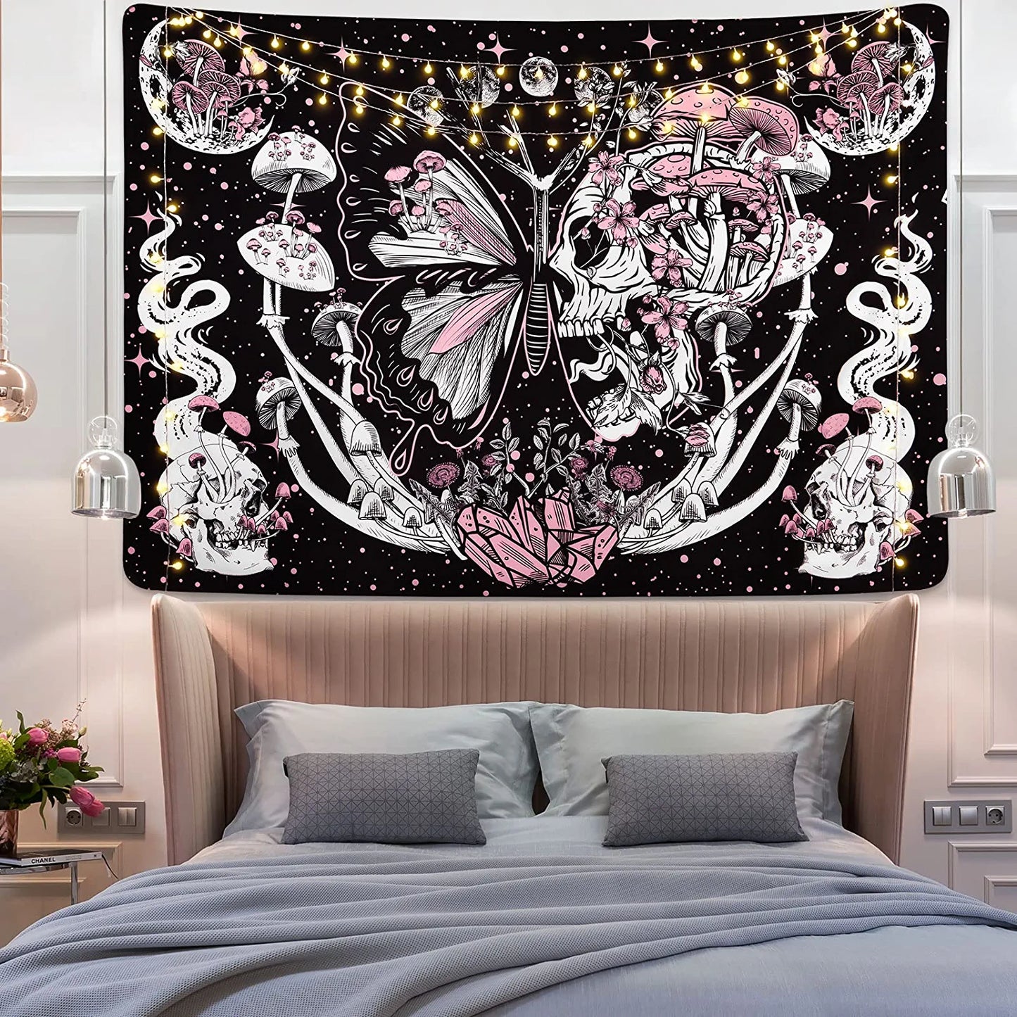 Skull Tapestry Hippie Mushroom Tapestries Aesthetic Moth Tapestry Moon and Stars Tapestry Snake Tapestry Wall Hanging for Room(51.2 X 59.1 Inches)