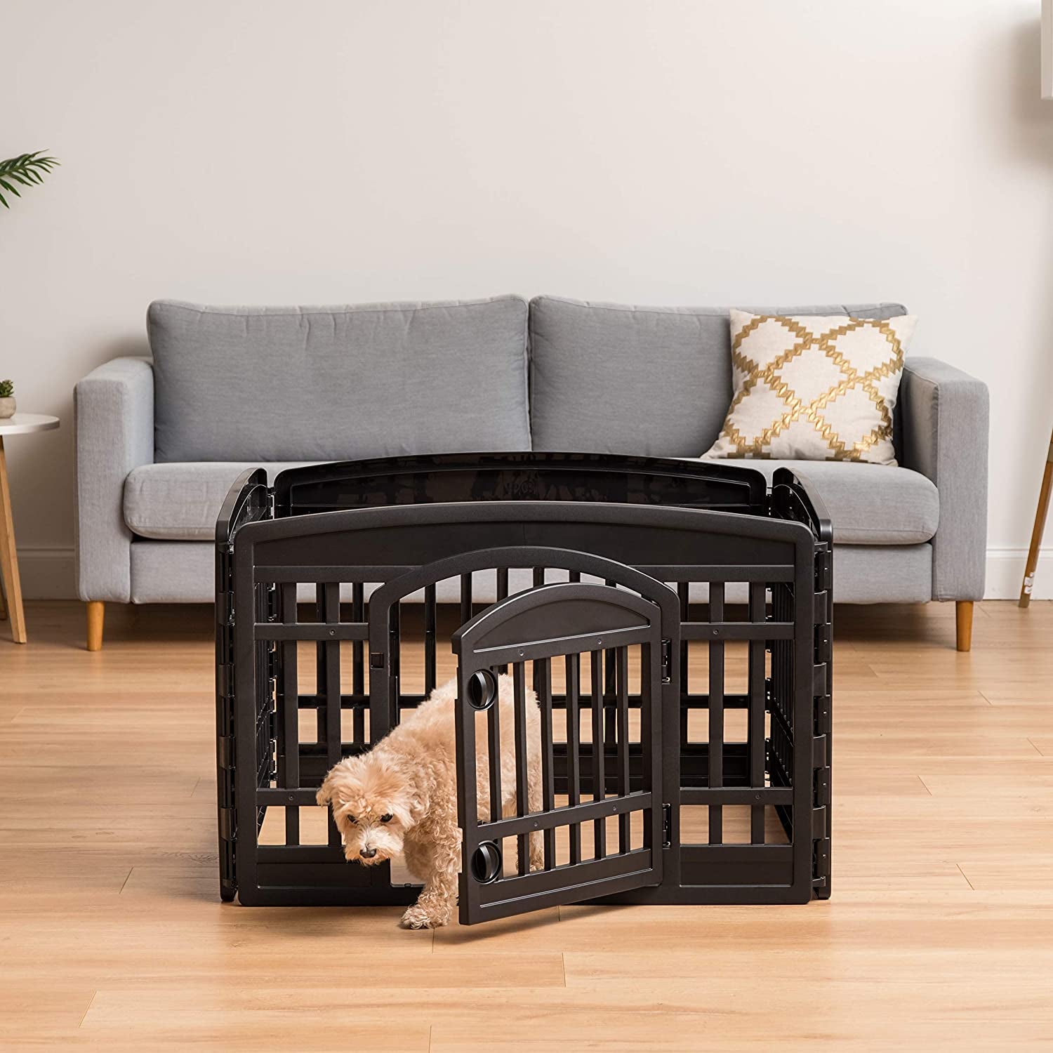 IRIS USA Dog Playpen, Exercise Pet Playpen with Door for Small & Medium Dogs, 4-Panel, 24" H, Black