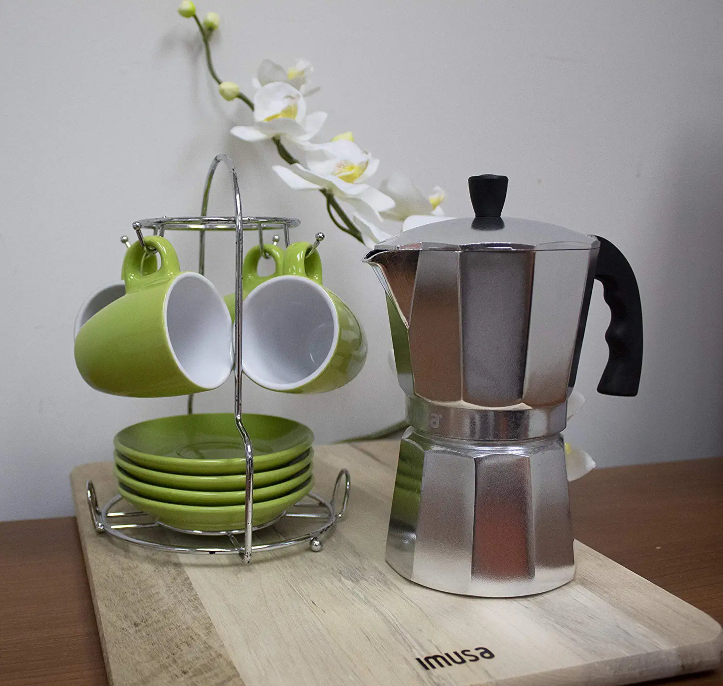 B120-42V Aluminum Espresso Stovetop Coffeemaker 3-Cup, Silver