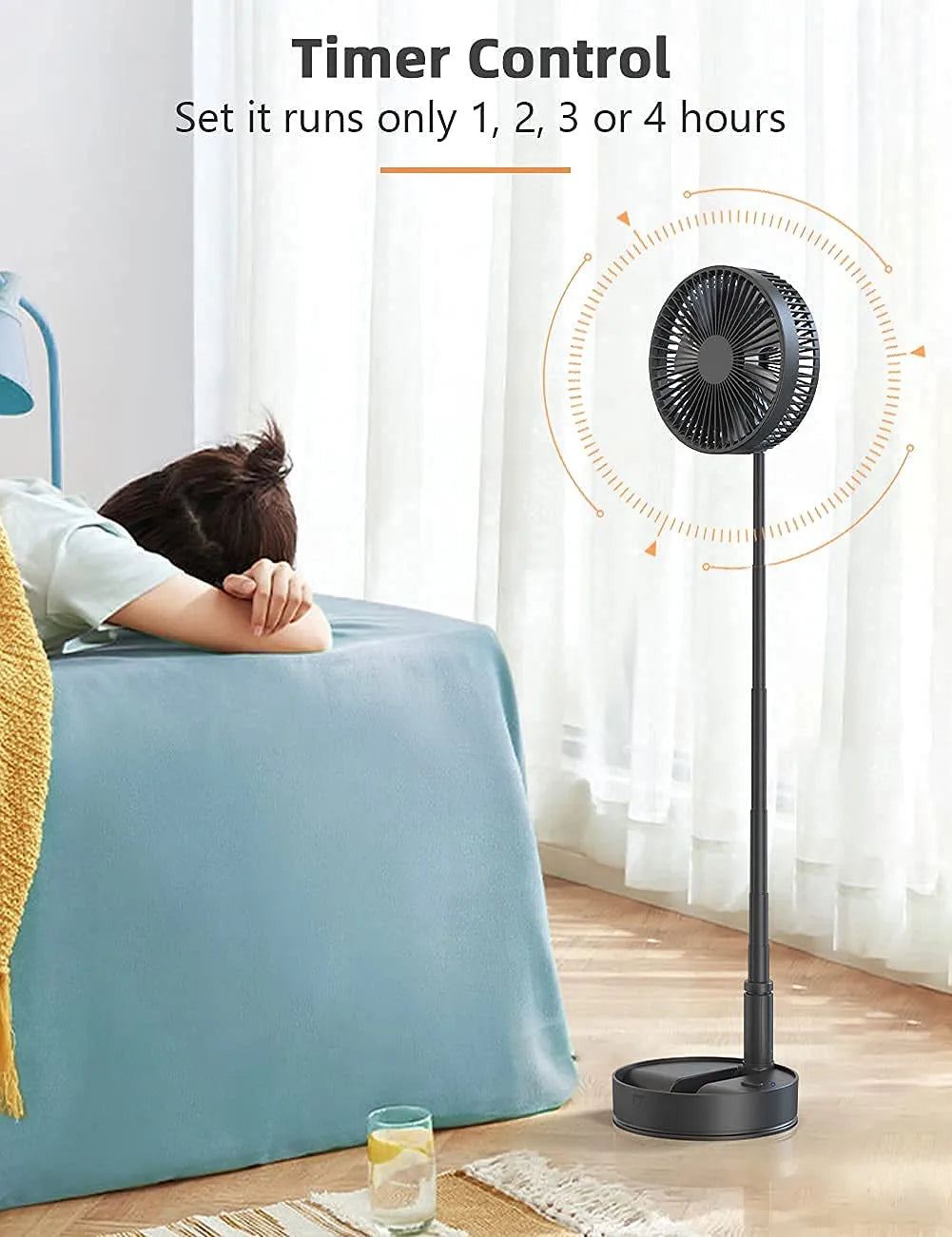 8-Inch Foldaway Oscillating Fan with Remote Control, 7200Mah Rechargeable Battery Operated Pedestal Fan for Bedroom, Timer, 4 Speed, Fast Charging Portable Table Fan for Camping, Outdoor, Room