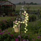Solar Faucet Garden Stake with Two Planters, LED Lights Flowing Water Retro Metal Faucet Yard Stake Outdoor Plant Holder Flower Pots for Lawn Garden Decorations