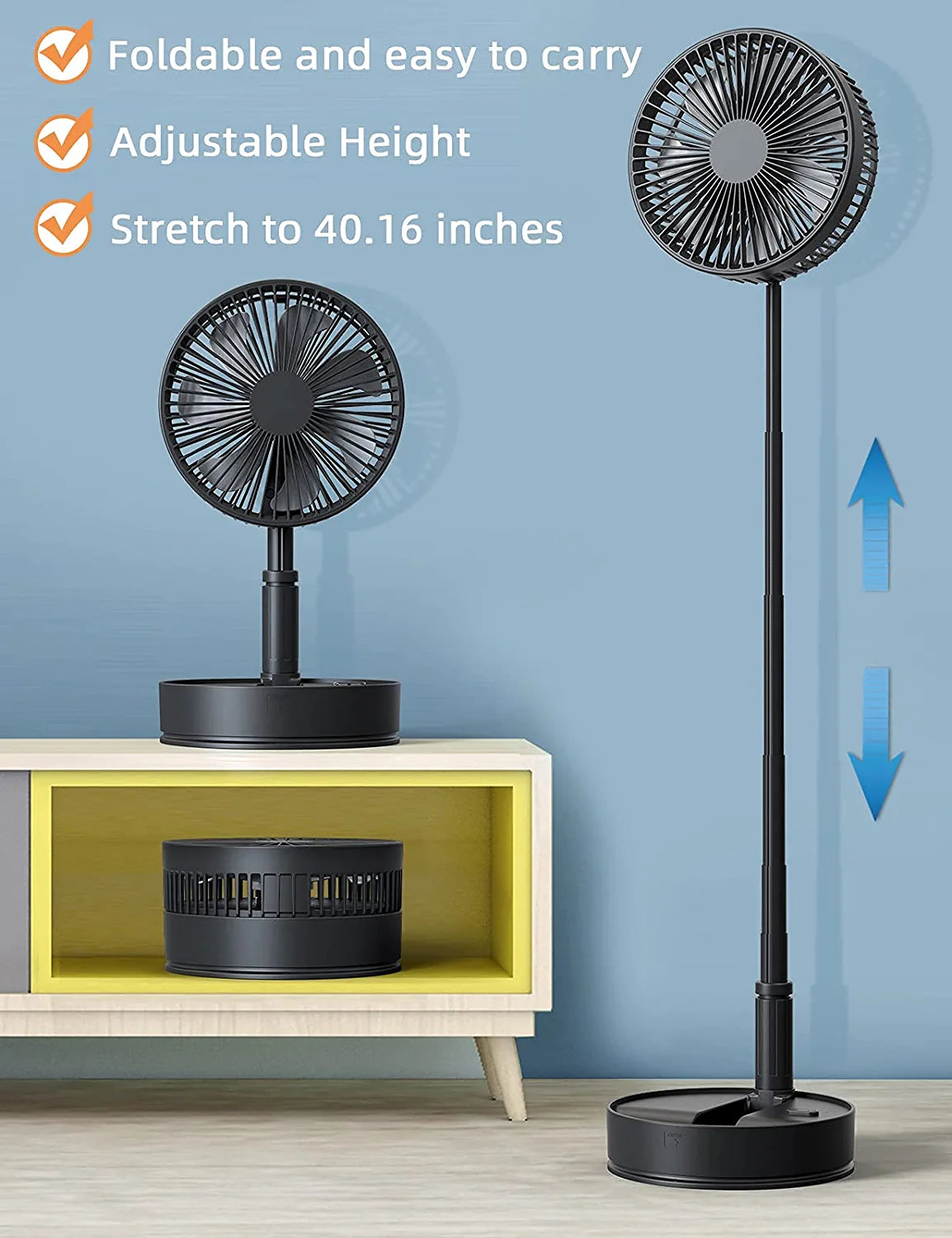 8-Inch Foldaway Oscillating Fan with Remote Control, 7200Mah Rechargeable Battery Operated Pedestal Fan for Bedroom, Timer, 4 Speed, Fast Charging Portable Table Fan for Camping, Outdoor, Room