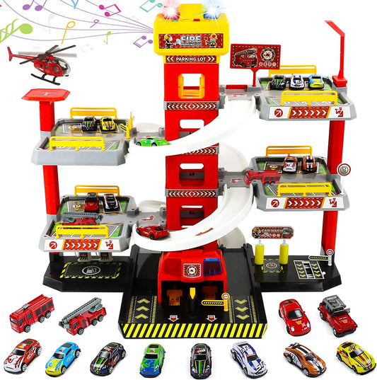 Toy Car Garage for Boys Kids Ages 4-8 Toddlers Building Track Car Playset Parking Lot Firetruck Toys Birthday Gifts Party Games for Boys Girls 3 4 5 6 7 8