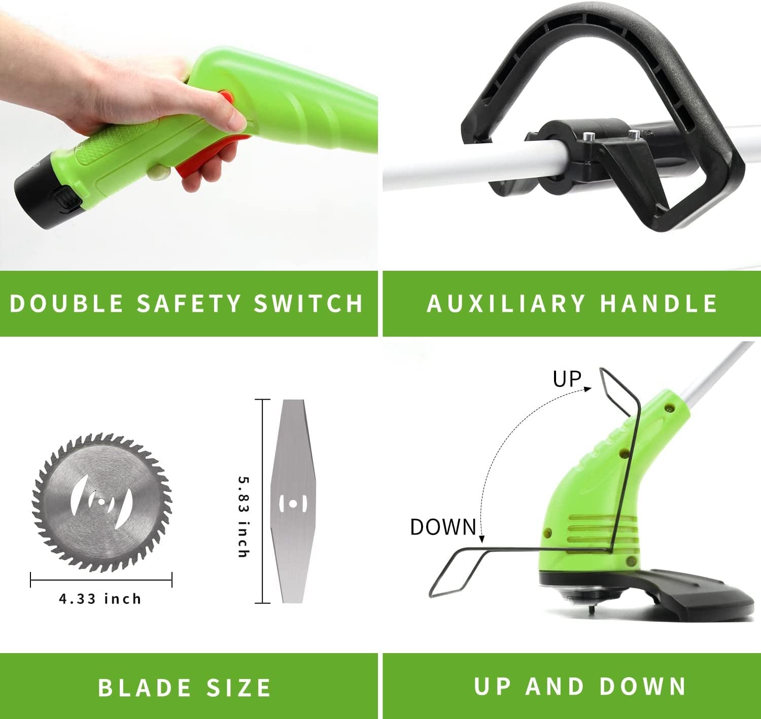 Cordless Lawn Trimmer Weed Wacker:  12V Grass Trimmer Lawn Edger with 2.0Ah Li-Ion Battery Powered and Cutting Blade, Adjustable Height Weed Eater Tool for Garden and Yard