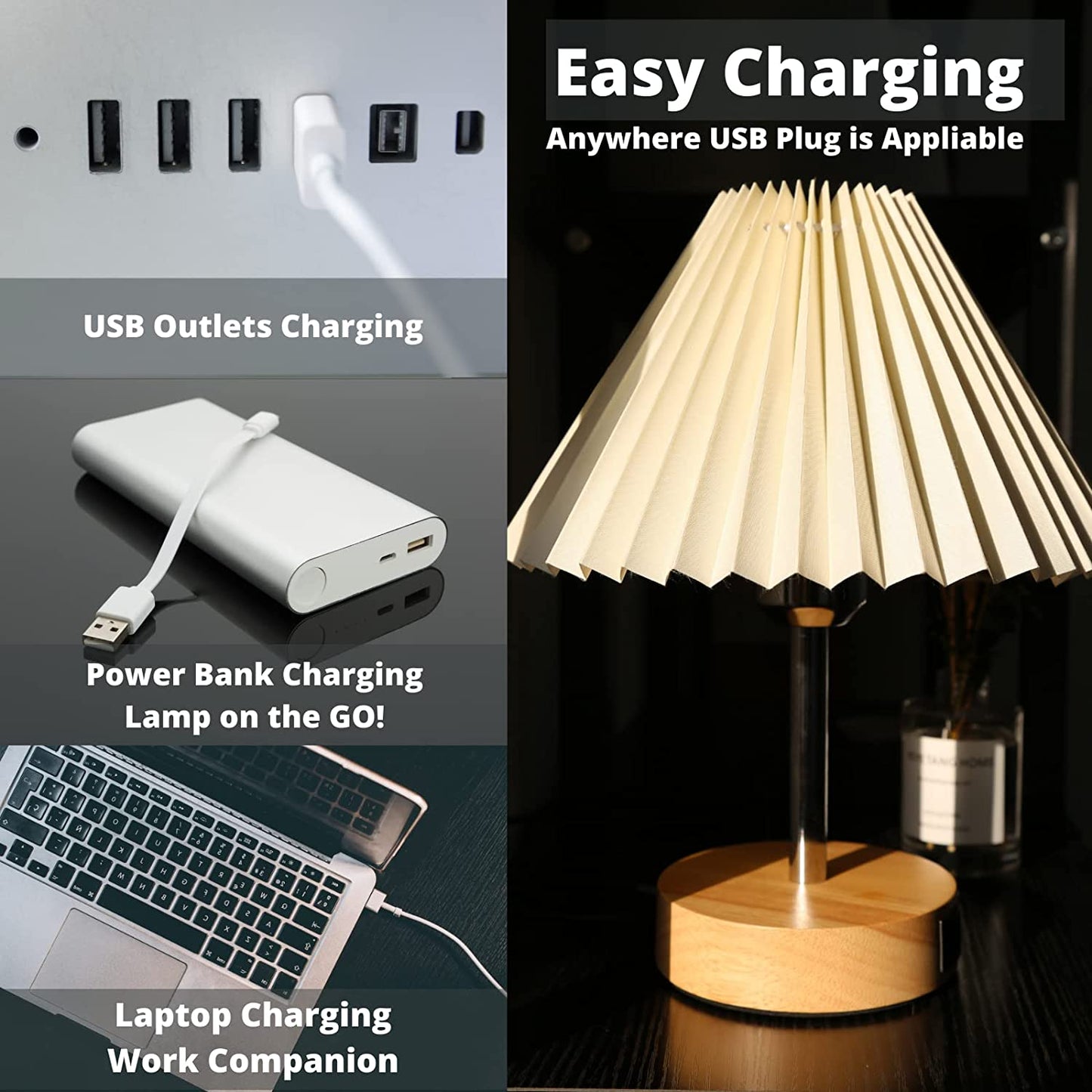 Touch Control Bedside Table Lamp with Dual USB Ports - Nordic Style LED Desk Lamp for Bedroom, 3-Way Dimmable Wooden Nightstand Lamp for Living Room, Kid'S Room, or Home Office ( Adapter Not Included)